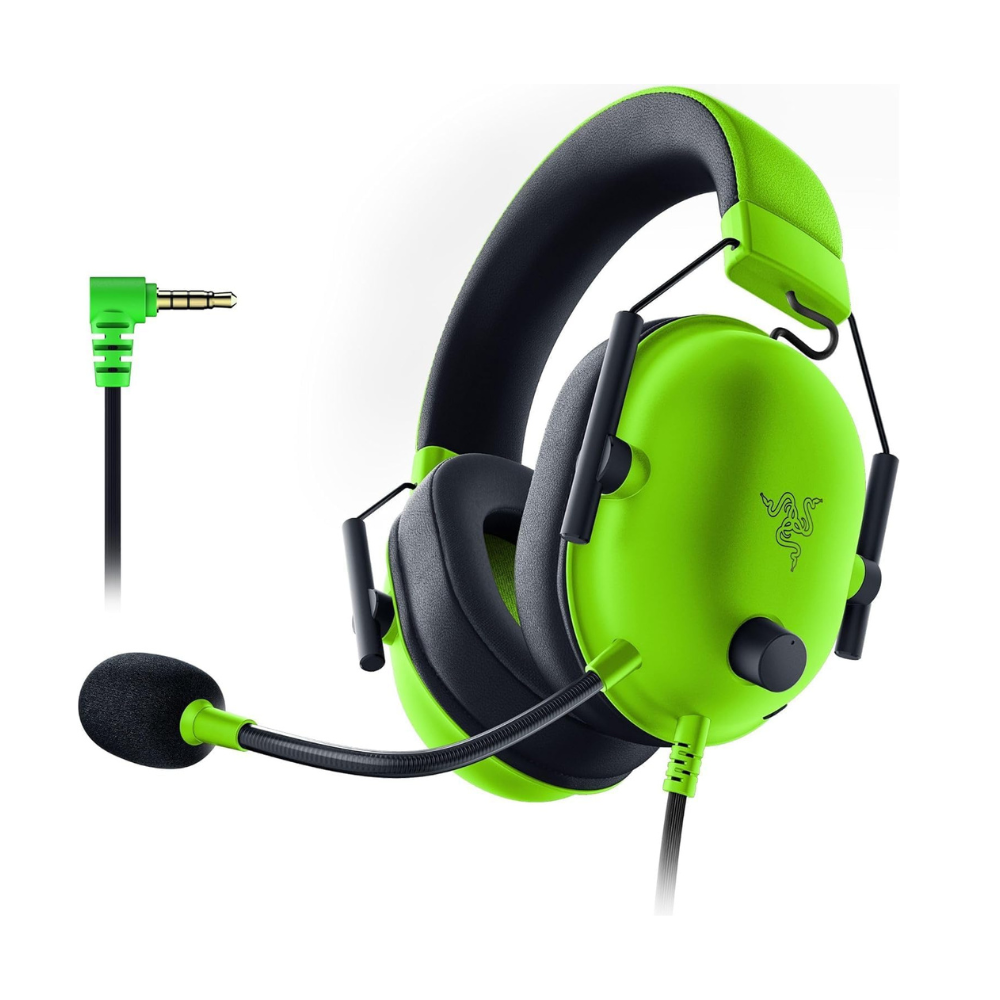 Razer BlackShark V2 X wired esports gaming headset green edition front angle view