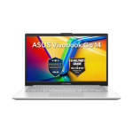 ASUS Vivobook Go 14 E1404FA-EB907W laptop with AMD Ryzen 3 7320U processor, 14-inch Full HD display, 8GB LPDDR5 RAM, 512GB SSD, Cool Silver, English & Arabic keyboard.