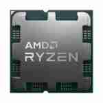 Direct top-down view of an AMD Ryzen AM5 desktop processor featuring the Laser-engraved AMD RYZEN logo on the metal heat spreader.