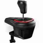 Side perspective studio shot of the Thrustmaster TH8S Shifter Add-On highlighting the built-in desk clamping system.