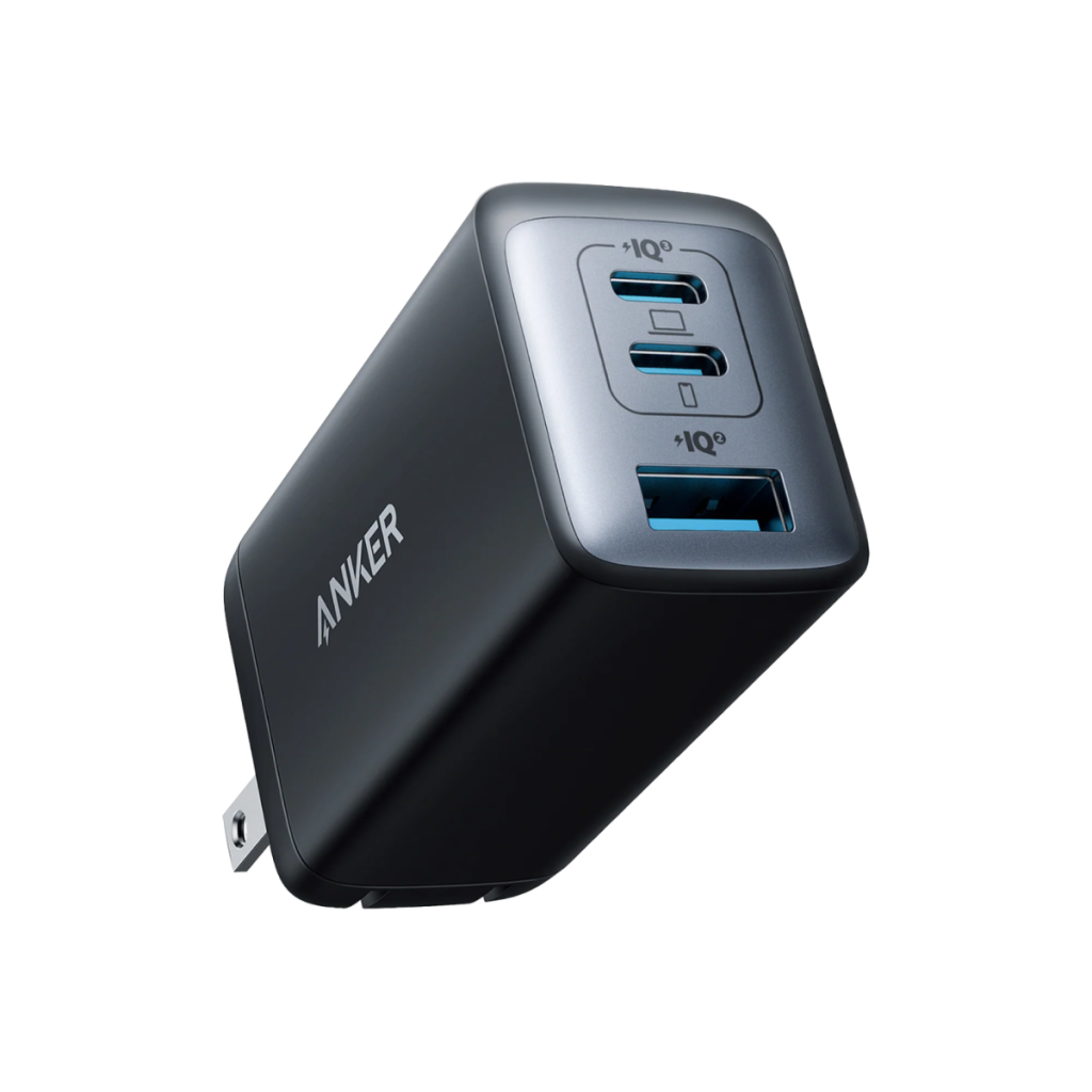 Black Anker 735 A2667K14 charger with two USB-C ports and one USB-A port