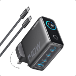 Anker B2697KZ1 black 140W charger shown with its included USB-C charging cable