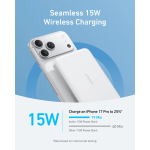 iPhone connected to Anker MagGo white power bank for 15W wireless charging