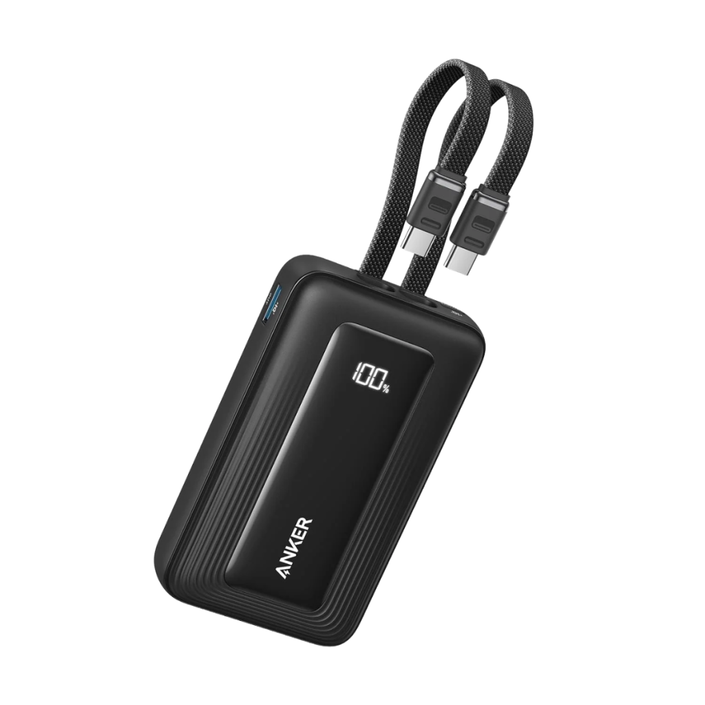 Black Anker Zolo A110LH12 10,000mAh power bank with dual built-in USB-C cables