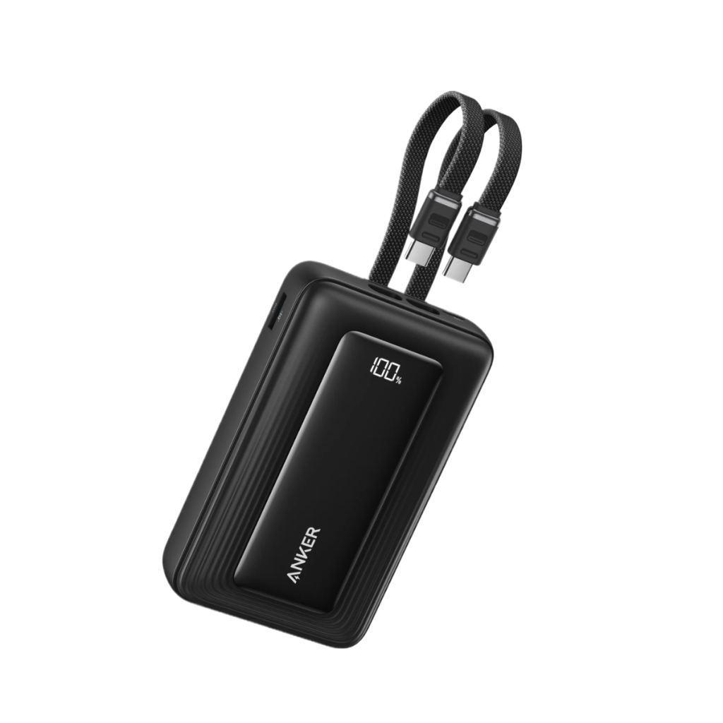 Black Anker Zolo A110MH12 20,000mAh 45W power bank with dual built-in USB-C cables