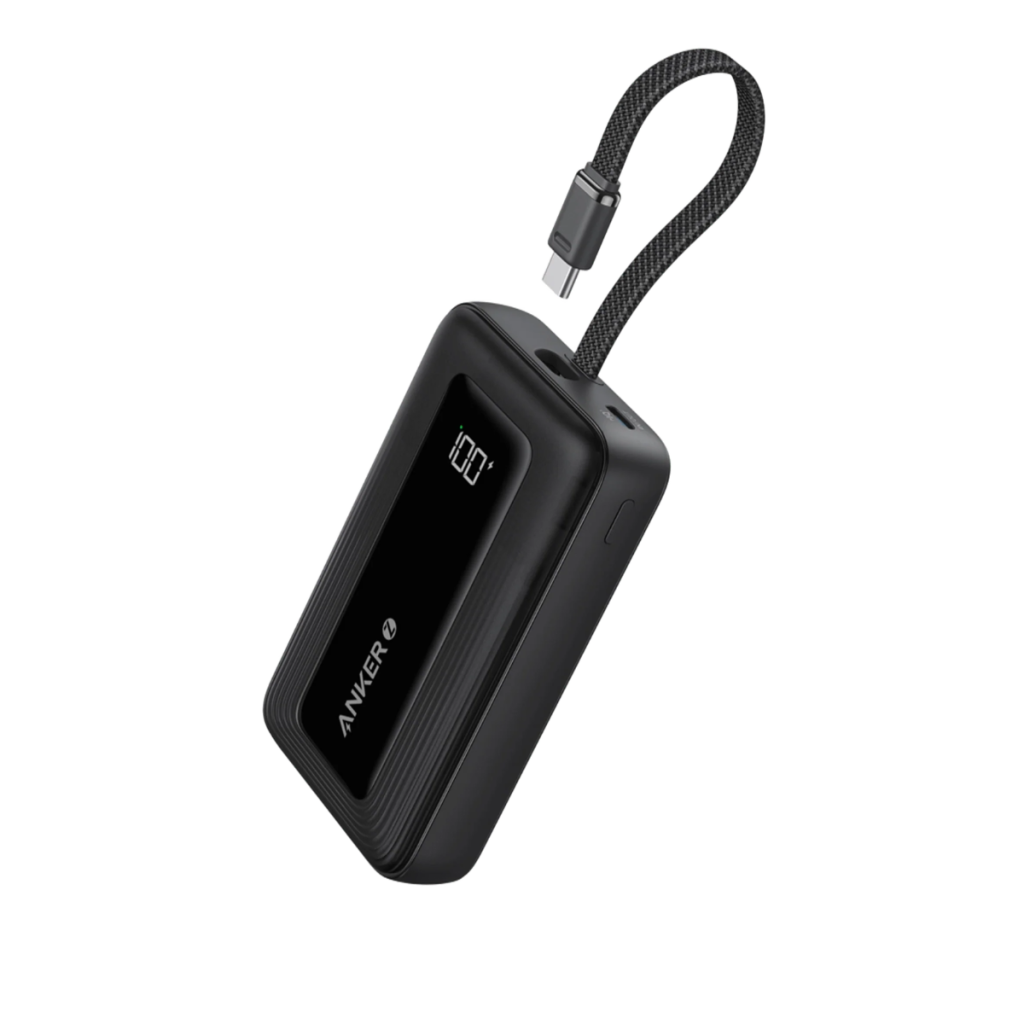 Black Anker Zolo A1688H11 power bank with built-in USB-C cable