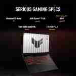 Promotional gaming scene featuring two angles of the ASUS TUF Gaming A16 laptop with red background lighting and title reading "ASUS TUF GAMING A16 - Robust Performance, Elevated Victory."