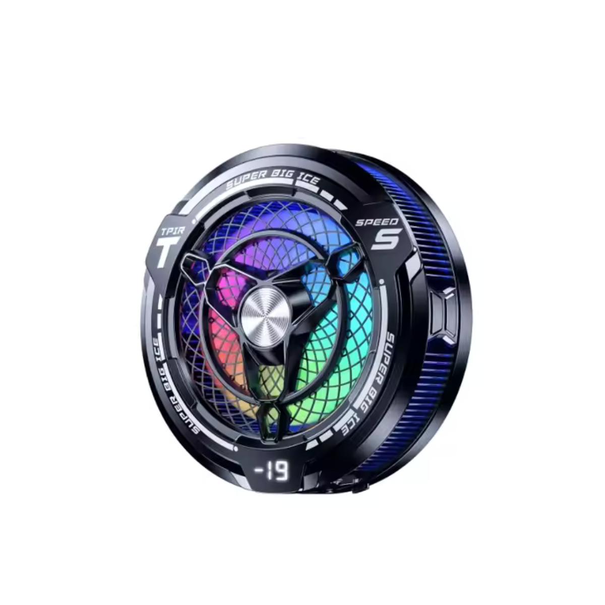 fs12-semiconductor-tablet-cooler-rgb-temperature-display FS12 semiconductor tablet cooler with RGB lighting, fan blades and digital temperature display
