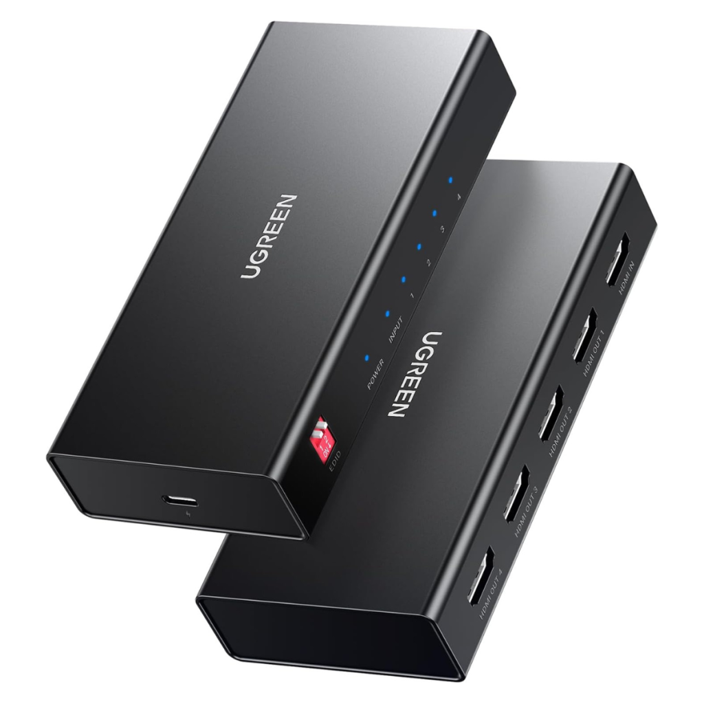 Black UGREEN CM570 90514 HDMI splitter with input and output ports visible