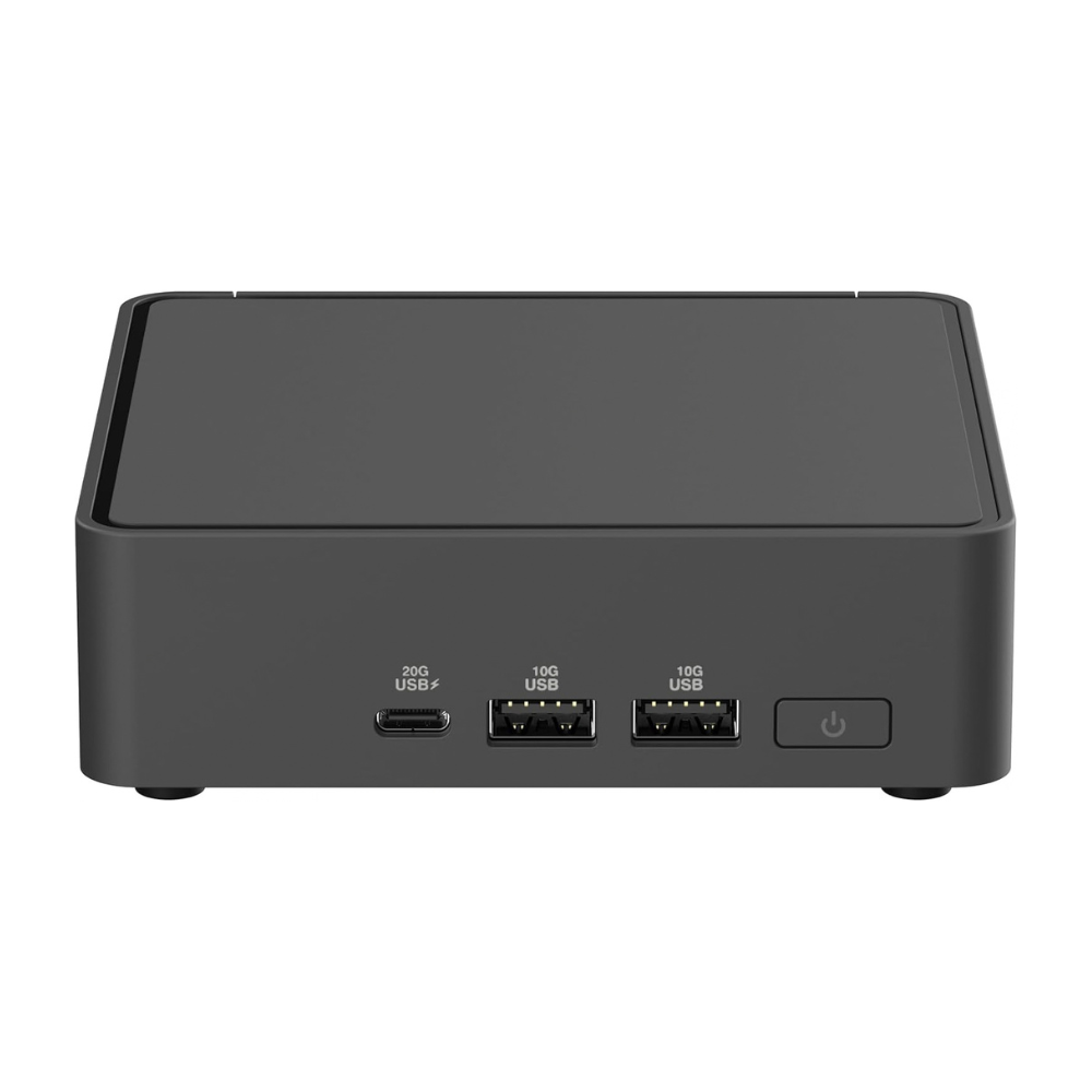 Angled view of the black ASUS NUC 15 Pro Slim mini PC chassis